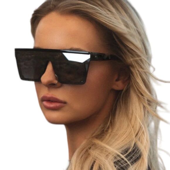 Square Rainbow Mirrored Lens Black Rimless Frame Sunglasses NEW main image 4